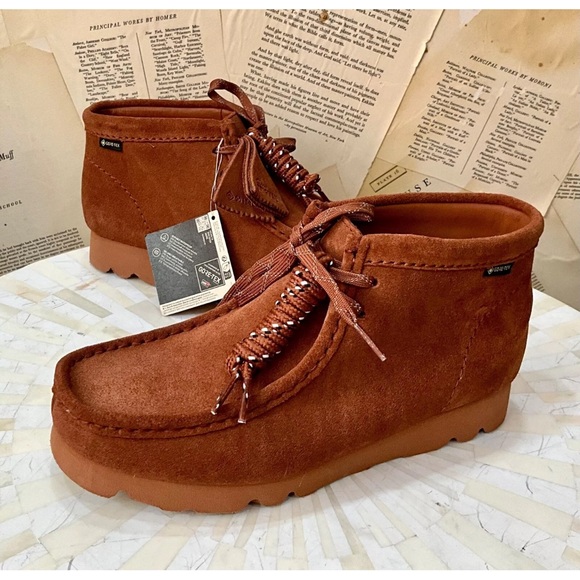 Anthropologie Clarks Wallabee Boots Mocha Bisque Suede Lace Up EVA Midsole - Picture 6 of 11